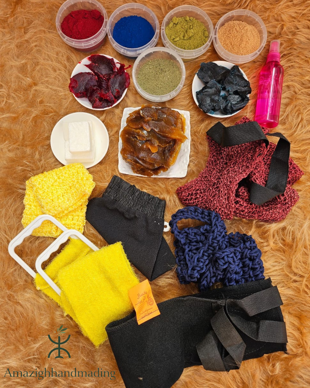 Moroccan Hammam Care Set – Nila, Aker Fassi, Natural Powders, Beldi Soaps, Rose Water & Exfoliating Gloves