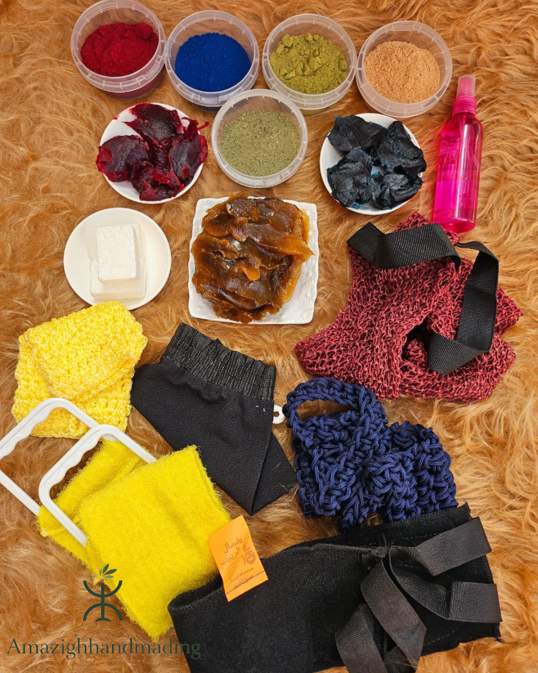 Moroccan Hammam Care Set – Nila, Aker Fassi, Natural Powders, Beldi Soaps, Rose Water & Exfoliating Gloves
