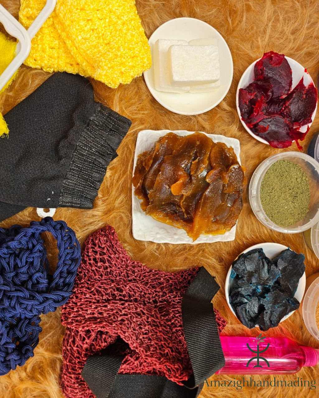 Moroccan Hammam Care Set – Nila, Aker Fassi, Natural Powders, Beldi Soaps, Rose Water & Exfoliating Gloves