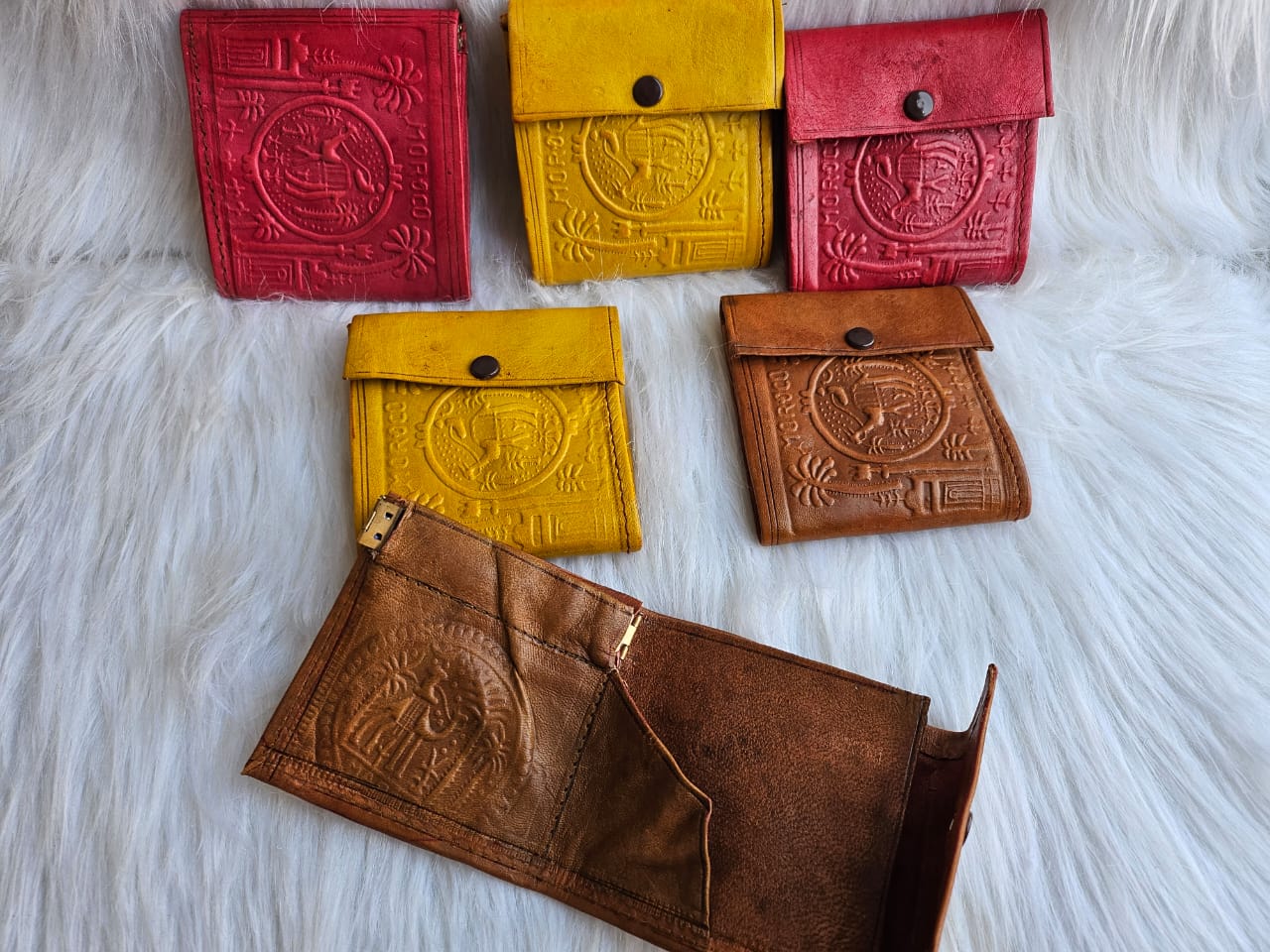 Set of 6 Handmade Moroccan Leather Wallets – Slim Vintage Design