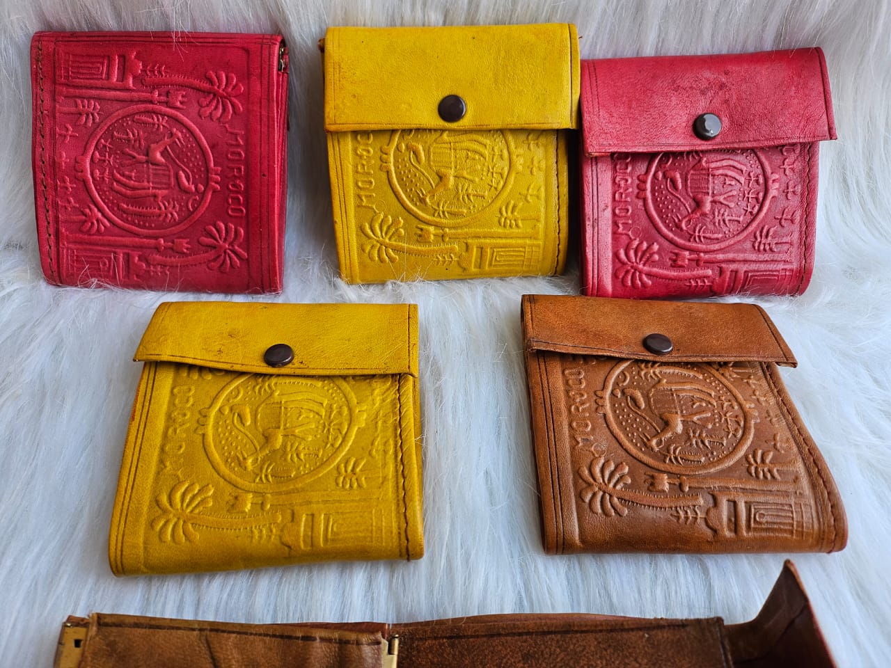 Set of 6 Handmade Moroccan Leather Wallets – Slim Vintage Design