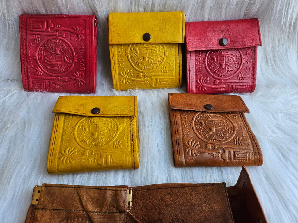 Set of 6 Handmade Moroccan Leather Wallets – Slim Vintage Design