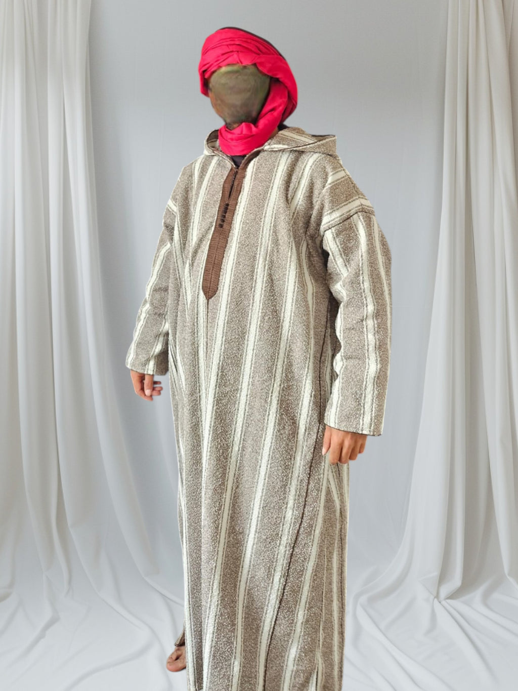 Handmade Moroccan 3-Piece Set – Djellaba, Turban & Leather Bag – Traditional Berber Outfit