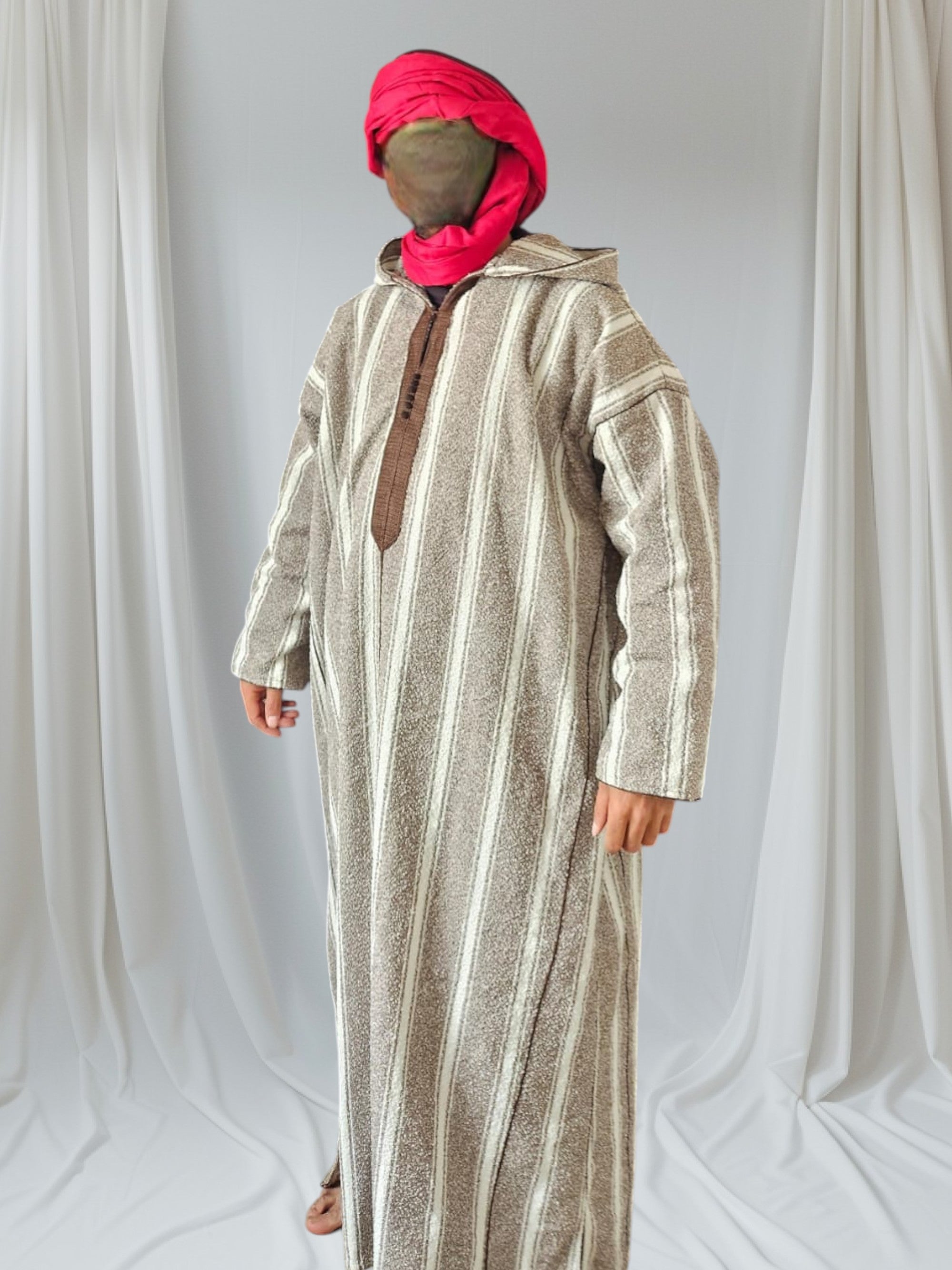 Handmade Moroccan 3-Piece Set – Djellaba, Turban & Leather Bag – Traditional Berber Outfit